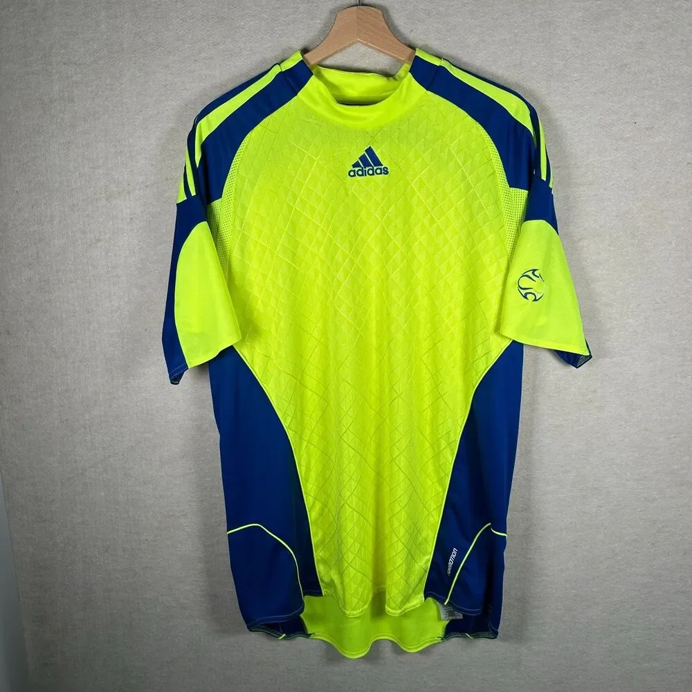 Adidas Soccer Jersey Shirt Mens Large Neon Green Blue Climacool Performance